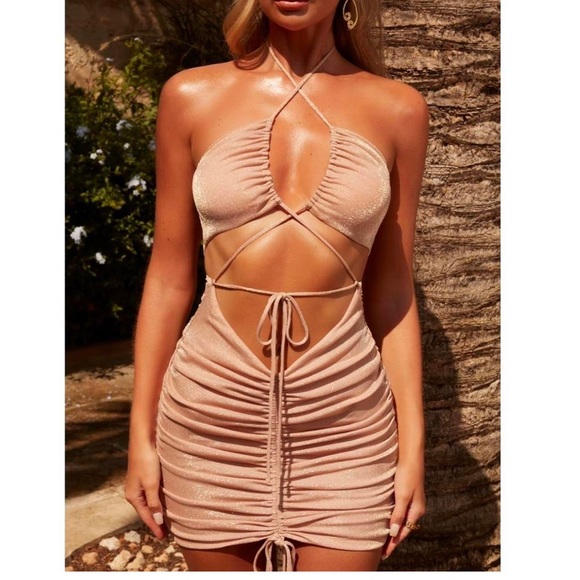 Rose Gold Glitter Strappy Mini Dress - Picture 5 of 5